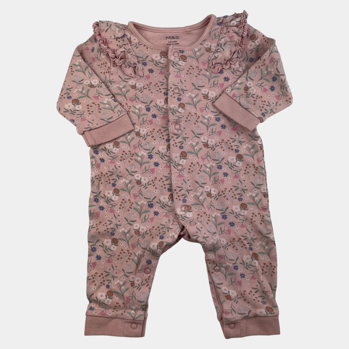 Rosa Baumwoll-Overall mit Blumenmuster für Babys – front