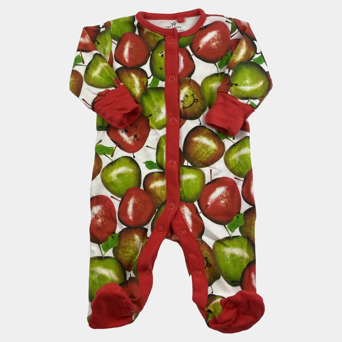 Bunter Baumwoll-Strampler mit Apfelmuster für Babys bis 1 Monat. – front