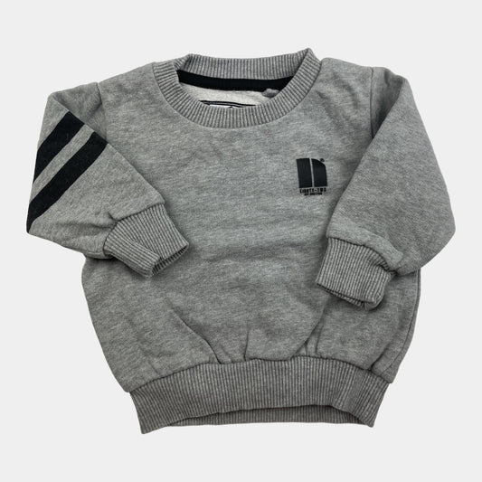 Grauer Baumwoll-Polyester-Pullover für Kleinkinder mit gestreiftem Ärmel – front