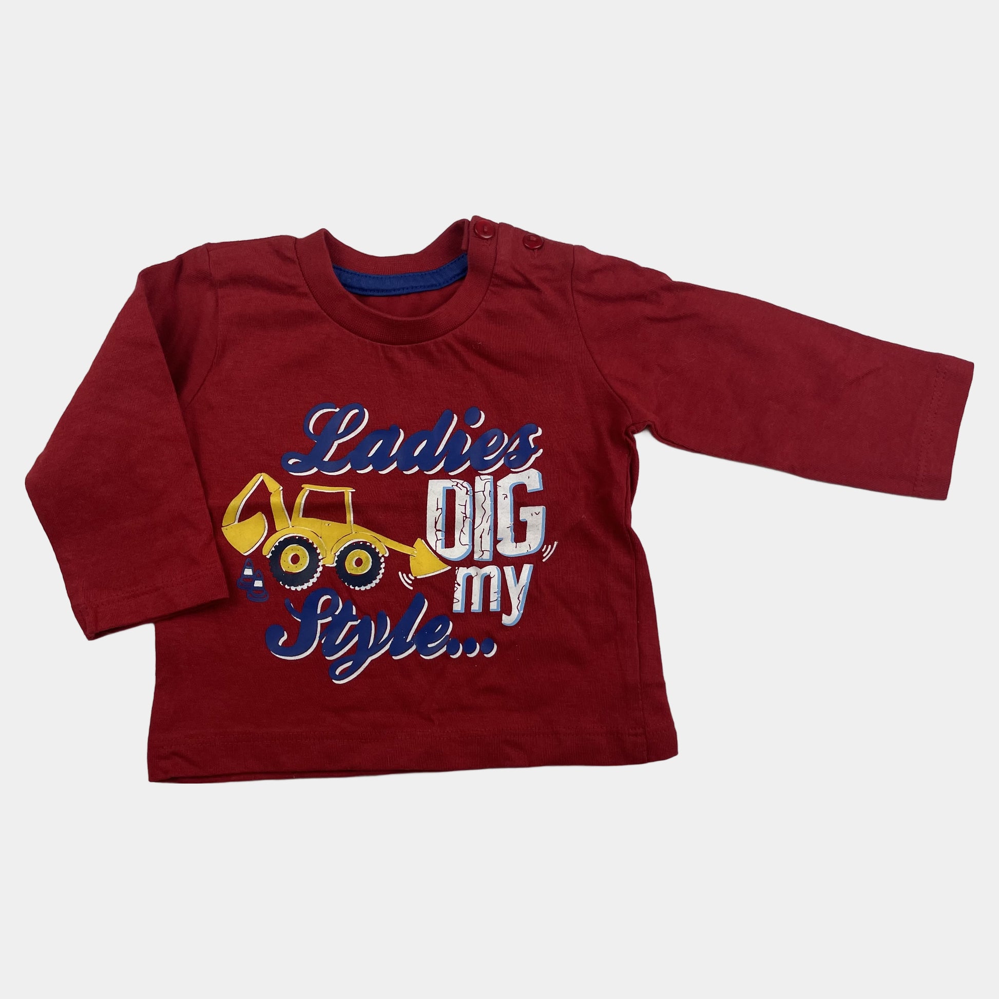 Rotes Longsleeve mit Bagger-Print und Schriftzug "Ladies DIG my Style" – front