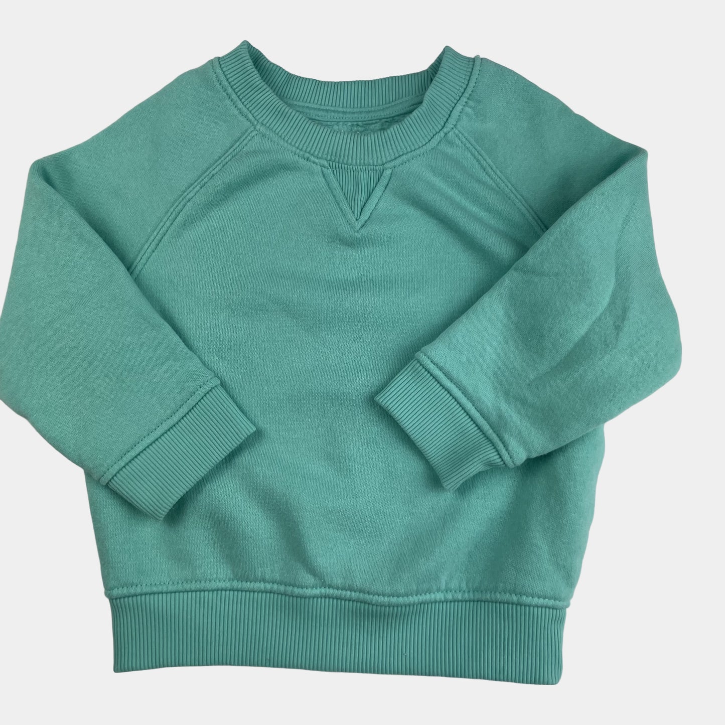 Mintgrüner Pullover aus Baumwoll-Polyester-Gemisch mit gerippten Bündchen für Kinder, Größe 1,5-2 Jahre. – front