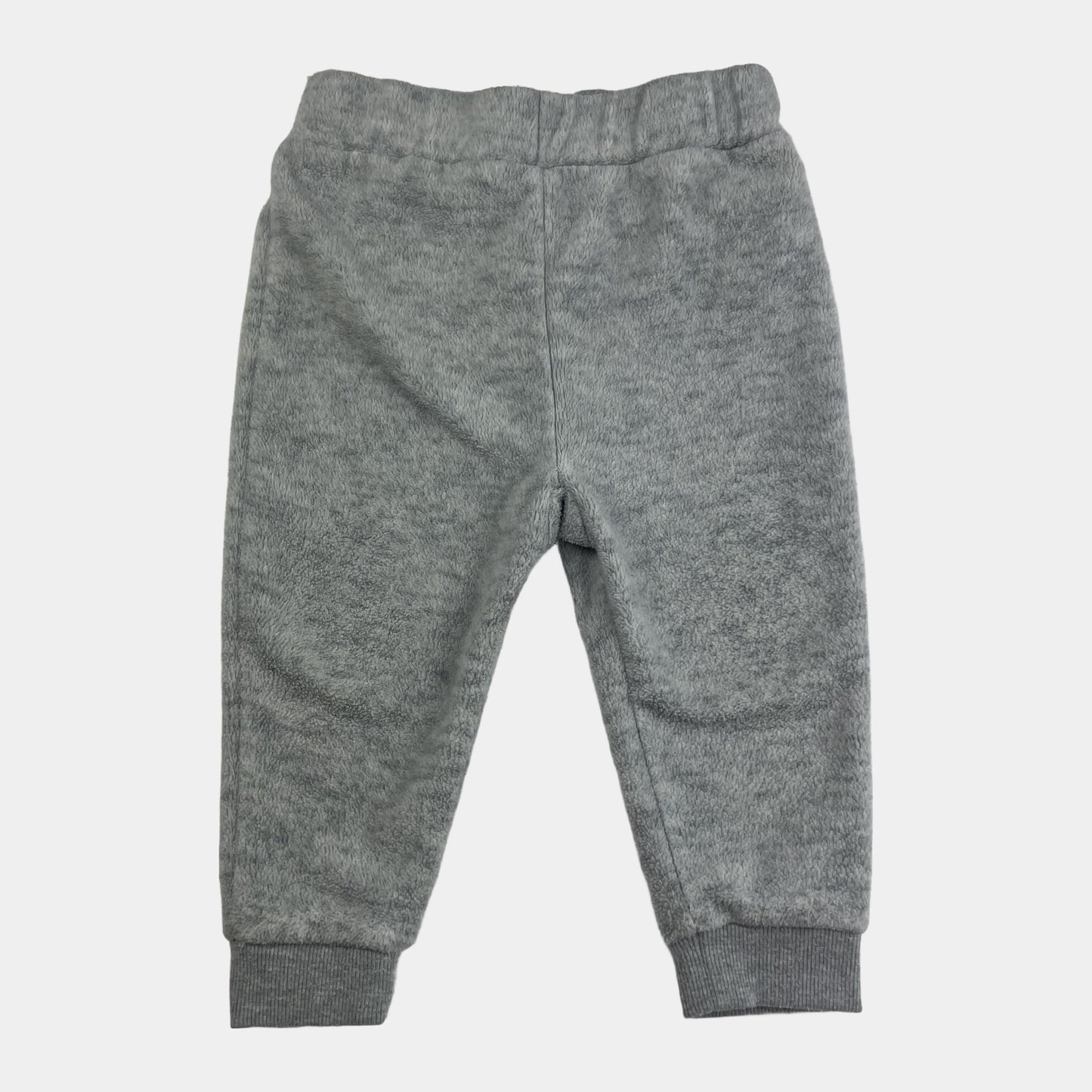 Graue Fleece-Hose für Kleinkinder mit elastischem Bund.