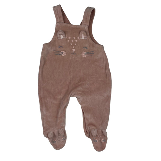 Rosa Baby-Overall mit Katzenapplikation von George, Größe 0–3 Monate – front