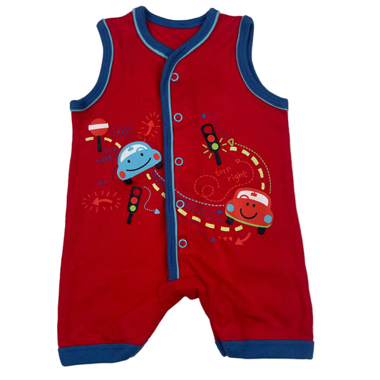 Roter ärmelloser Baby-Overall mit Auto-Motiv von George aus Baumwolle – front