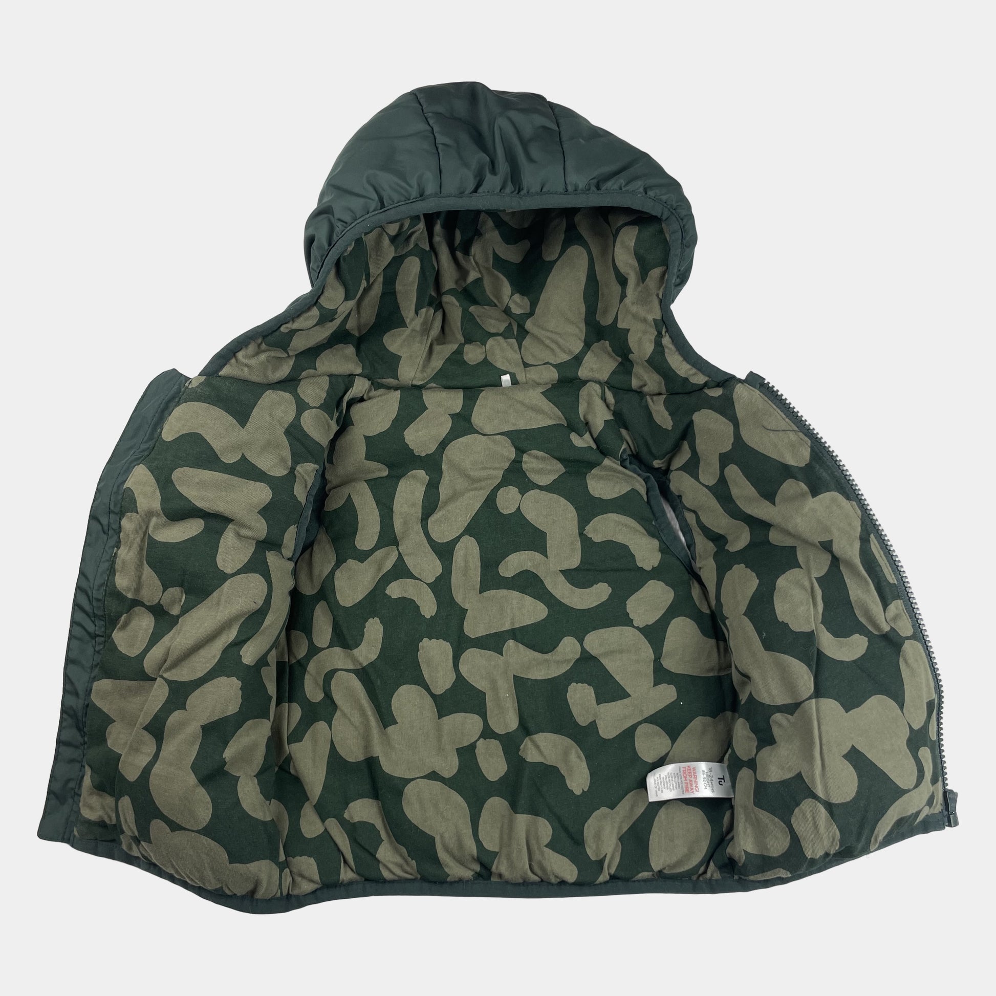 Grüne Steppweste mit Kapuze für Kinder – inside