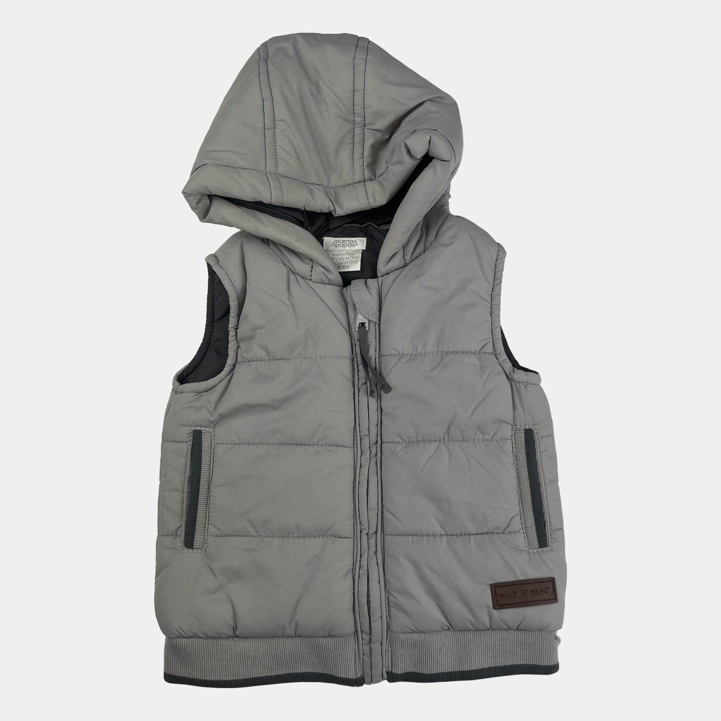 Graue Steppweste mit Kapuze – front