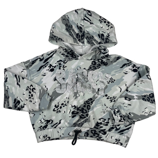 River Island Kinder Hoodie "SASSY" in Grau/Schwarz, Animalprint, Gr. 116 – front