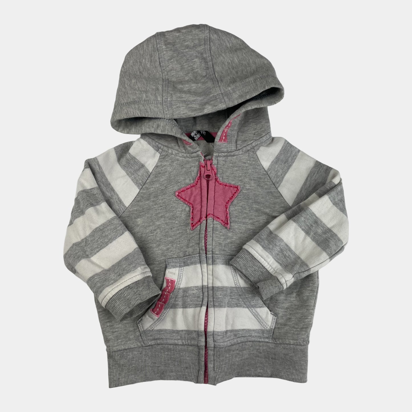 Graue Kapuzenjacke mit Sternmotiv und gestreiften Ärmeln für Kleinkinder – front