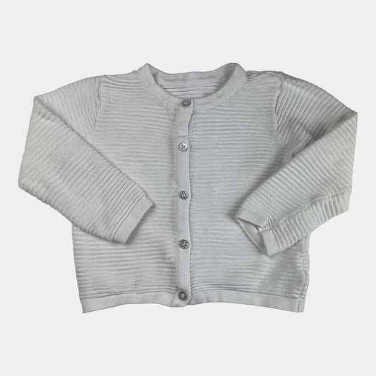 Weiße Baumwoll-Strickjacke mit Knopfleiste für Kinder, Größe 2-3 Jahre. – front