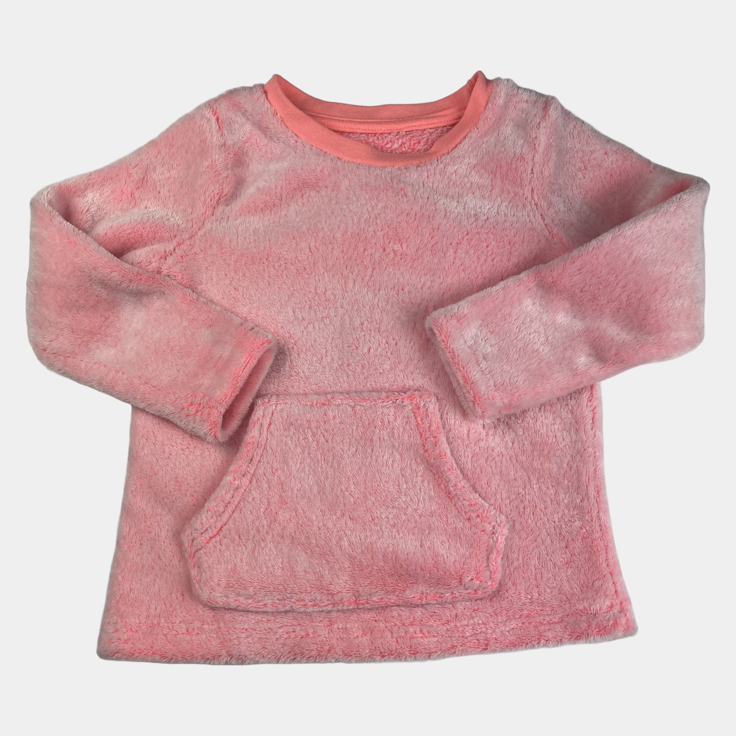 Rosa flauschiger Pullover für Kinder mit Kängurutasche – front