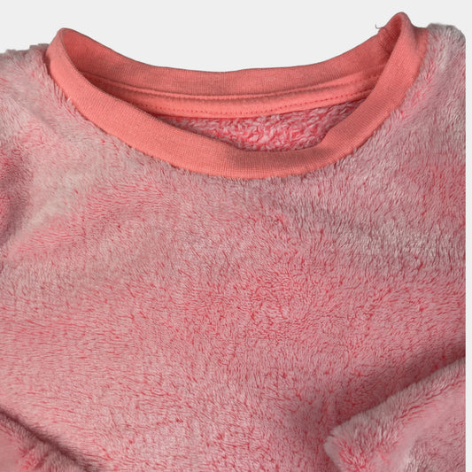 Rosa flauschiger Pullover für Kinder mit Kängurutasche – collar