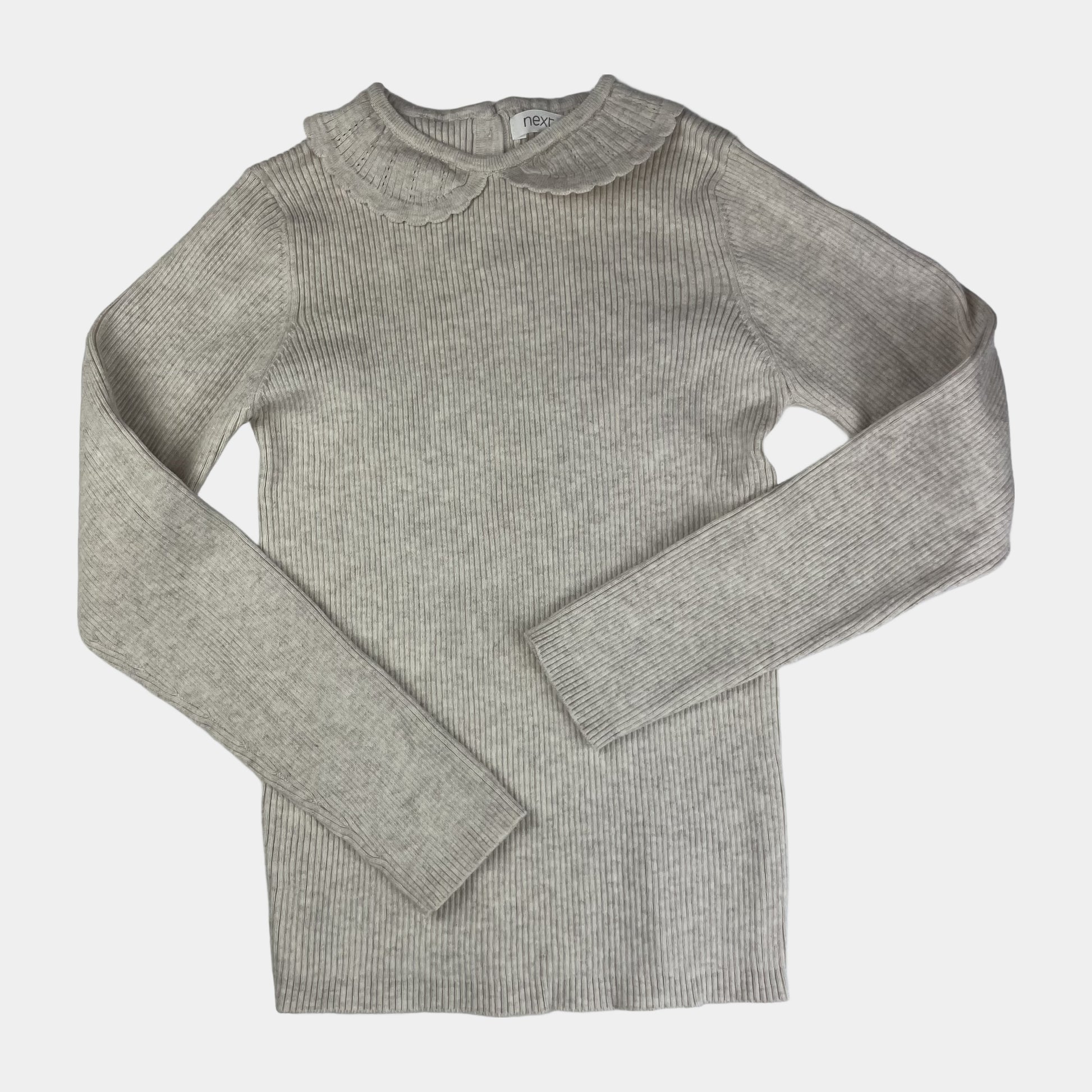 Beiger Baumwoll-Pullover mit Peter-Pan-Kragen, Größe 7 Jahre (ca. 122 cm) – front