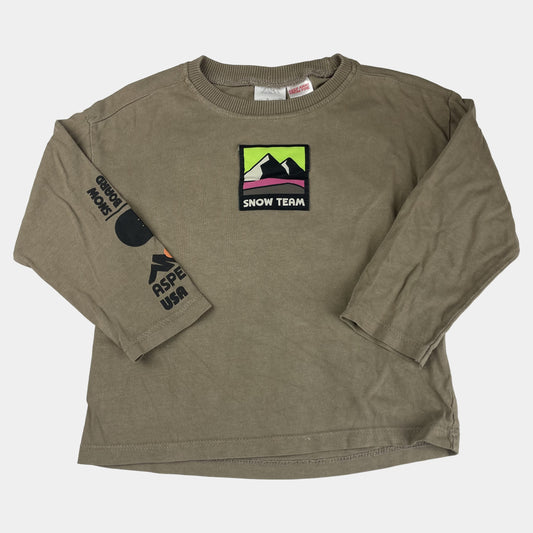 Beiger Pullover mit Snow-Team-Logo für Kinder – front