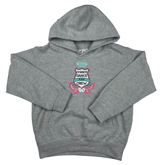 Graues Kinder-Hoodie mit Chance Dance Crew Aufdruck und AMBER-Rückenprint, Größe 5–6 Jahre – front