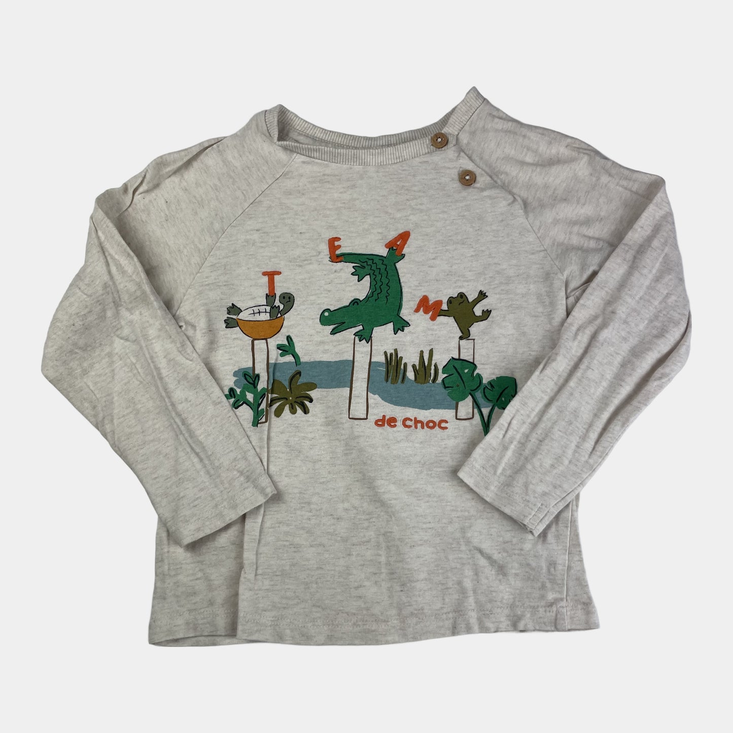 Beiger Langarmshirt mit Tiermotiven und Rundhalsausschnitt – front