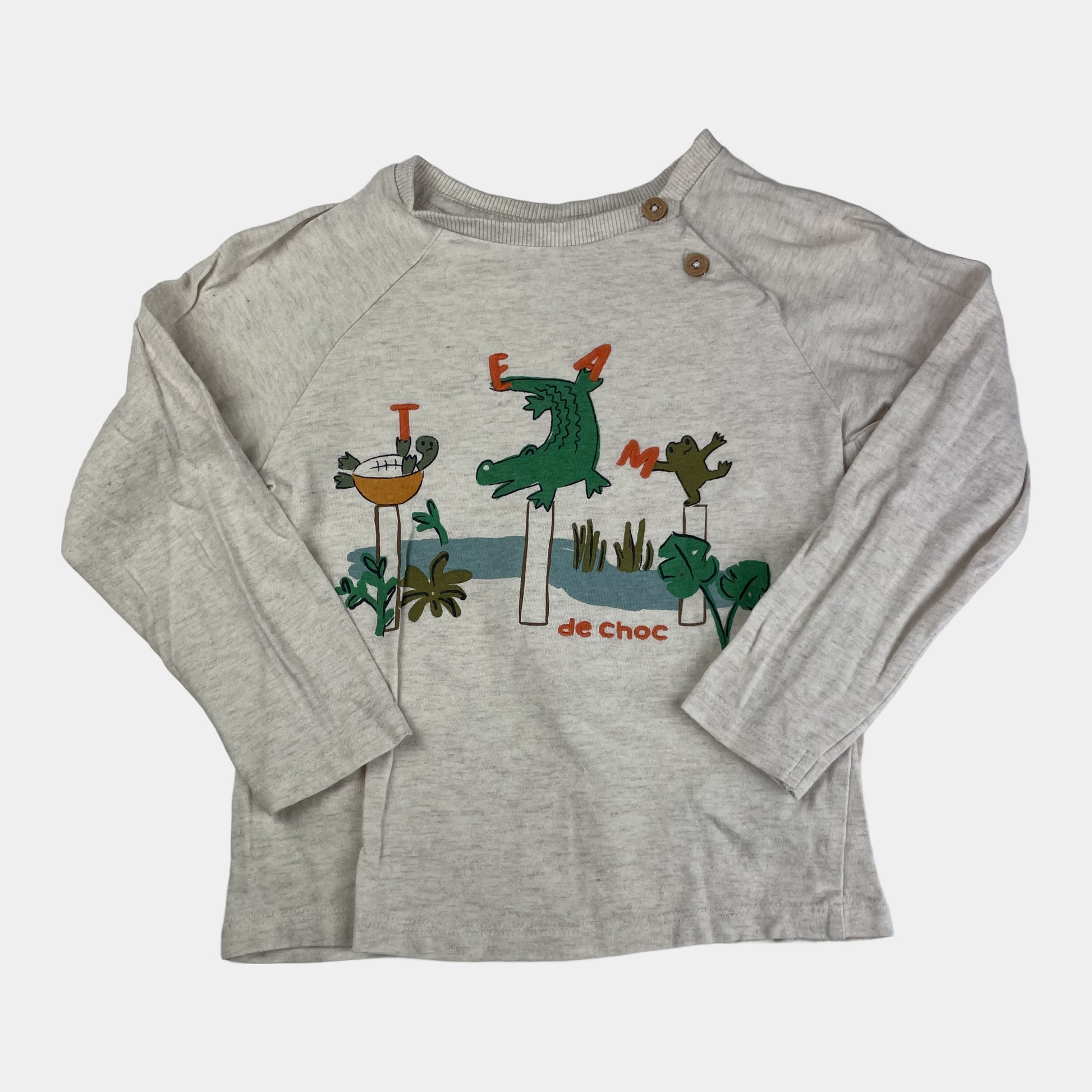 Beiger Langarmshirt mit Tiermotiven und Rundhalsausschnitt – front