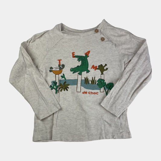 Beiger Langarmshirt mit Tiermotiven und Rundhalsausschnitt – front