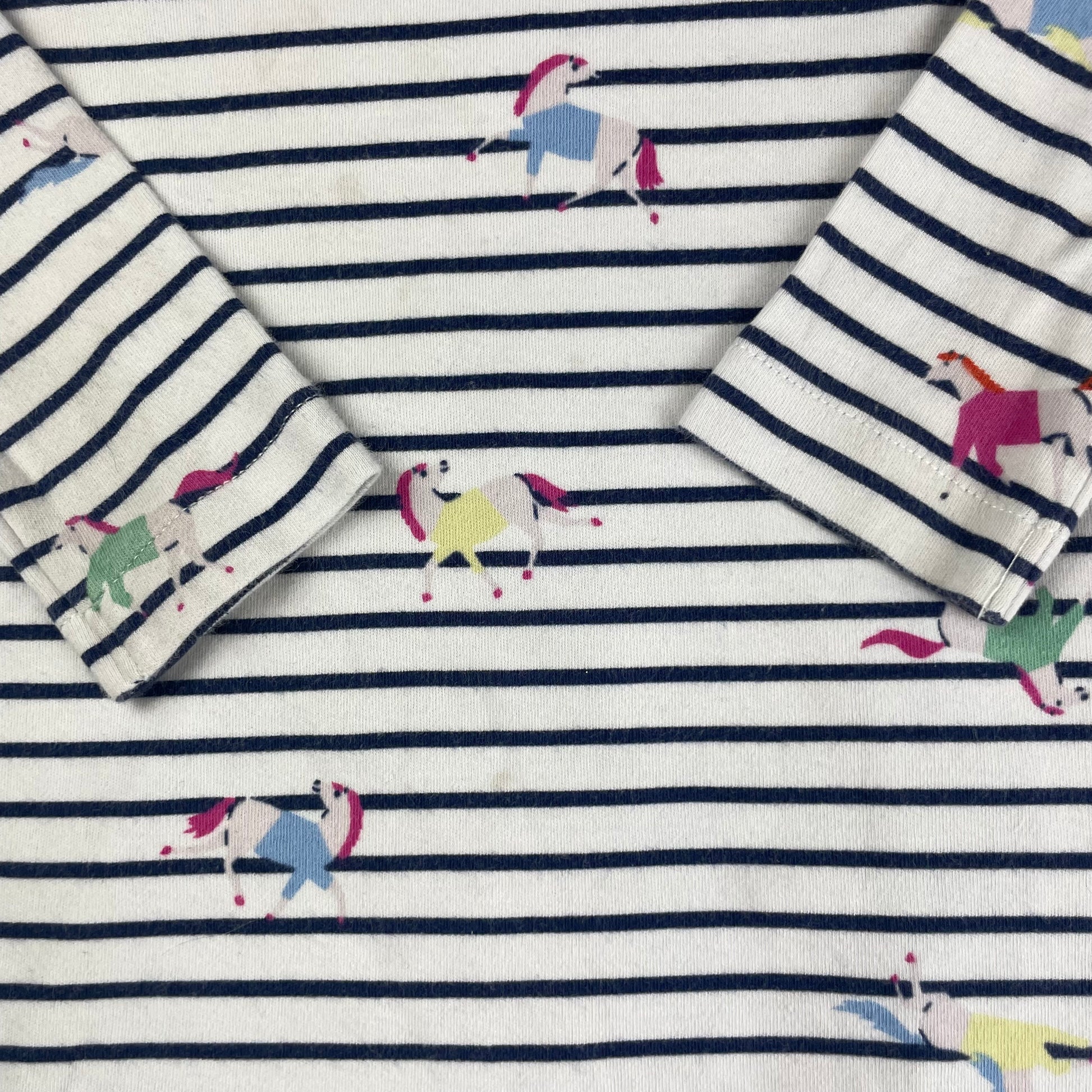 Weißes gestreiftes Kinderkleid mit Einhorn, Größe 9-12 Monate, von Joules – detail