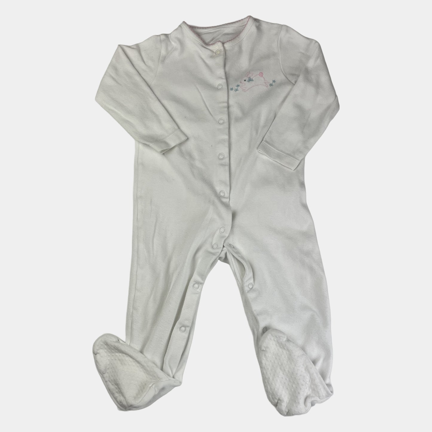 Weißer Baumwoll-Schlafanzug mit Füßen für Babys, 9-12 Monate – front