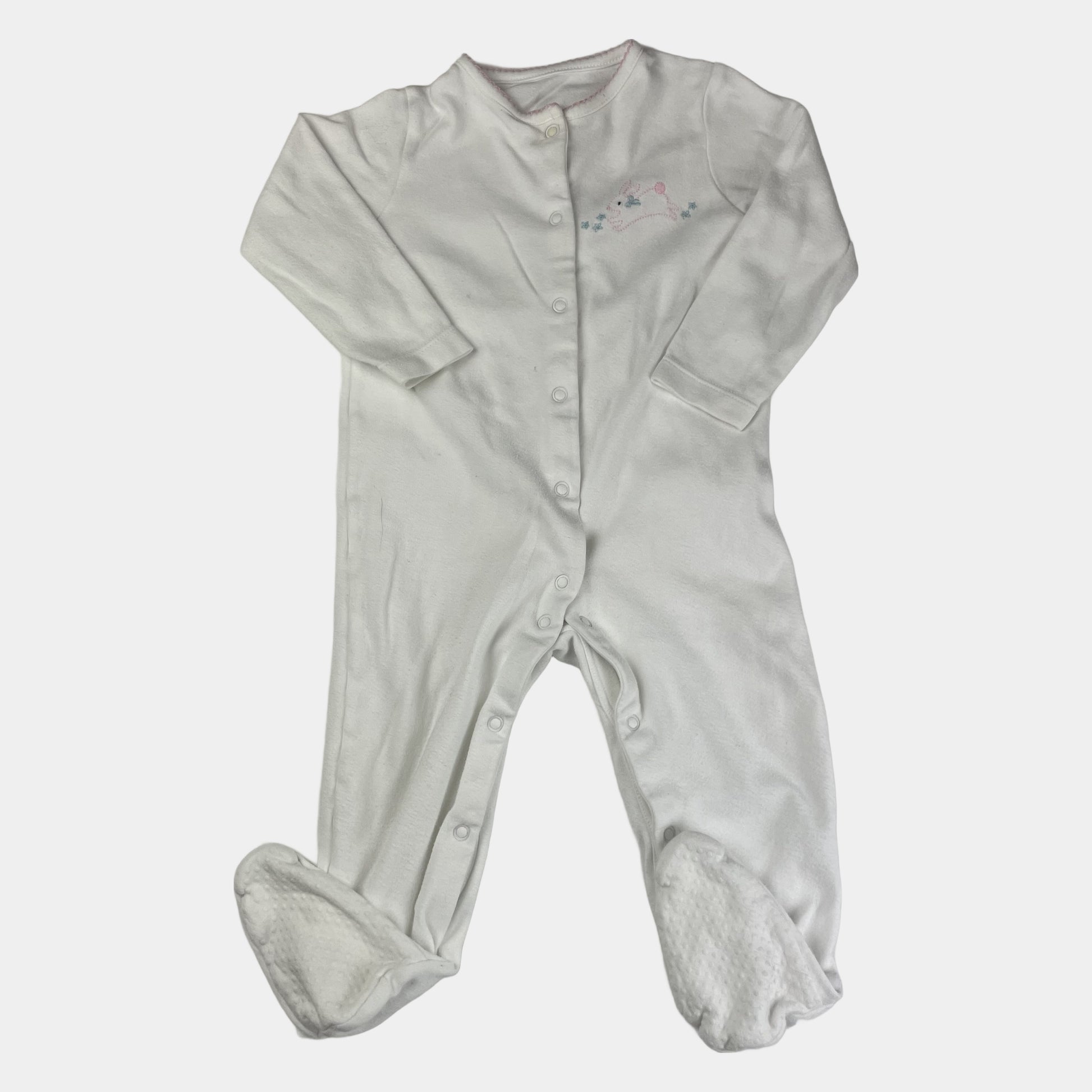 Weißer Baumwoll-Schlafanzug mit Füßen für Babys, 9-12 Monate – front