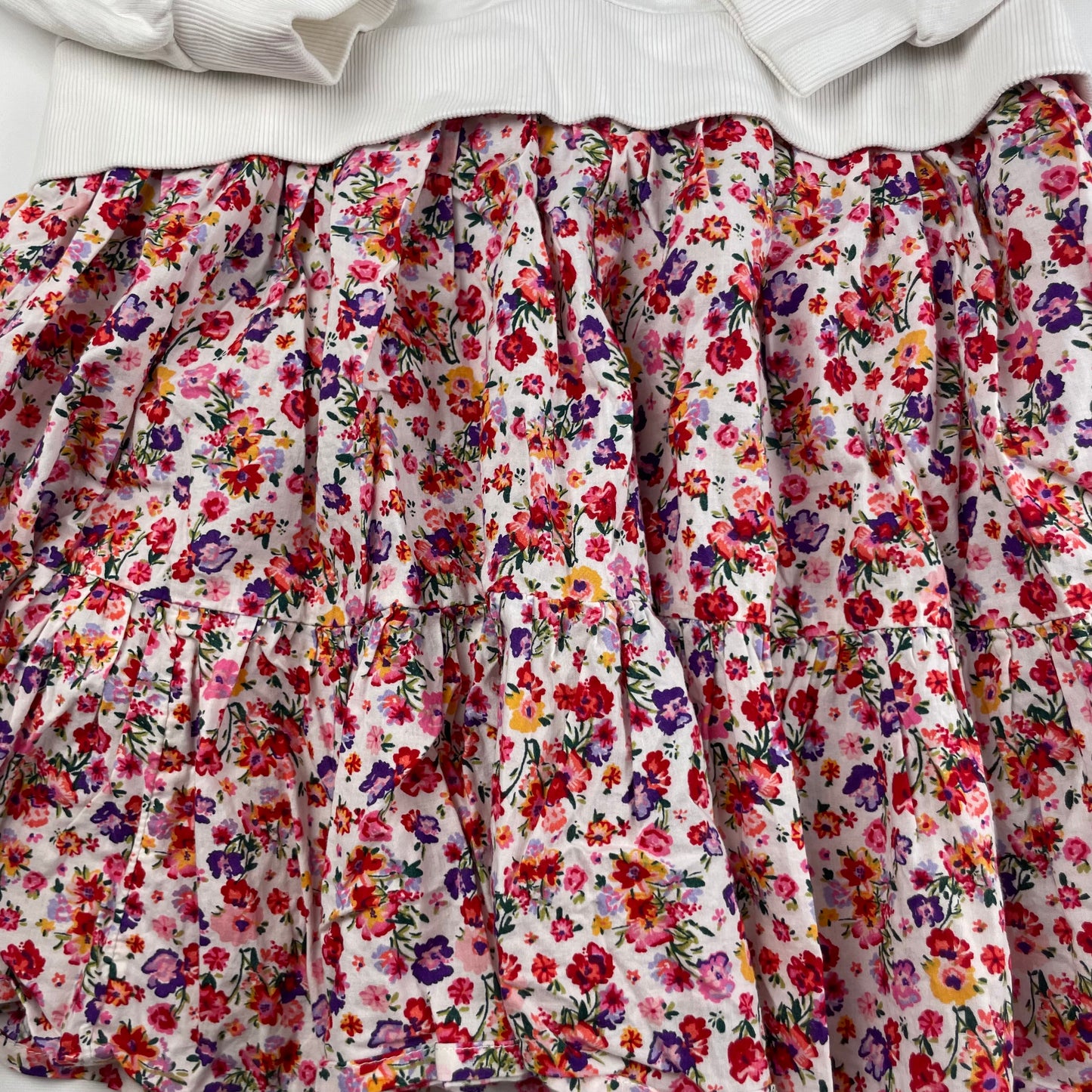 Weißes Baumwoll-Kleid mit buntem Blumenmuster und Kragen für Mädchen, Größe 6 Jahre (ca. 116) – fabric