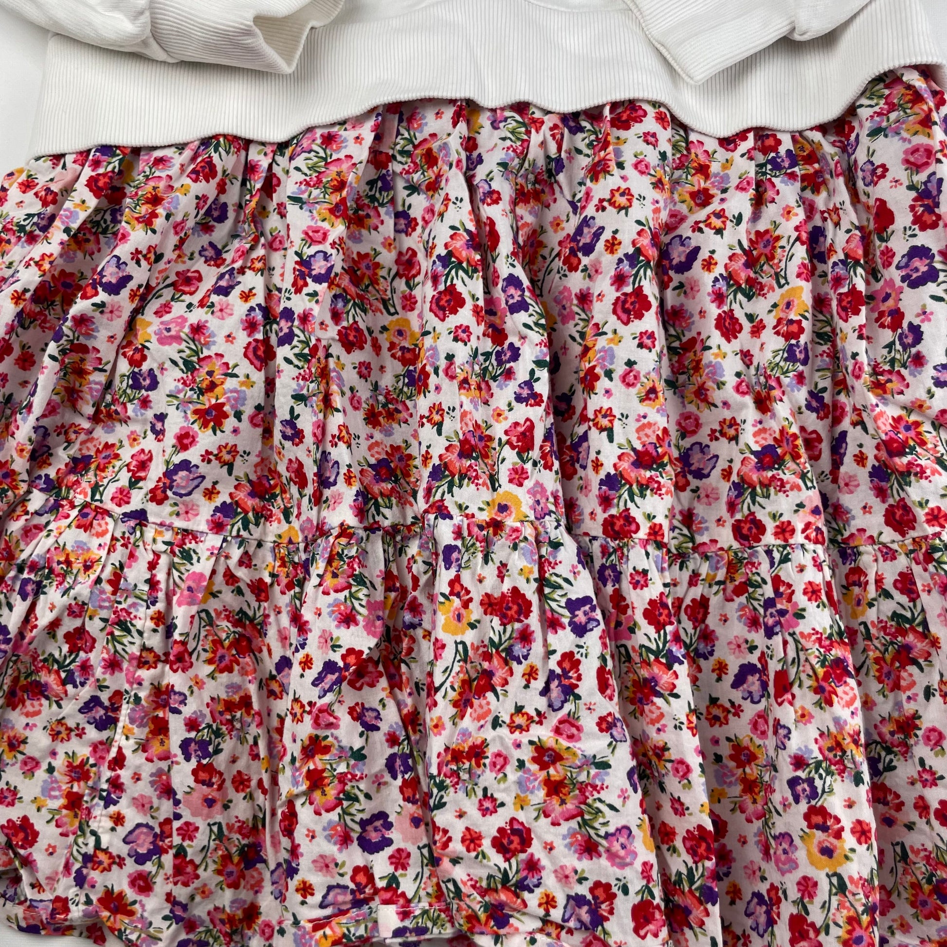 Weißes Baumwoll-Kleid mit buntem Blumenmuster und Kragen für Mädchen, Größe 6 Jahre (ca. 116) – fabric