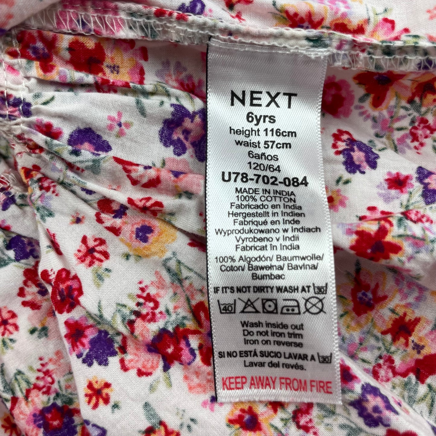 Weißes Baumwoll-Kleid mit buntem Blumenmuster und Kragen für Mädchen, Größe 6 Jahre (ca. 116) – label