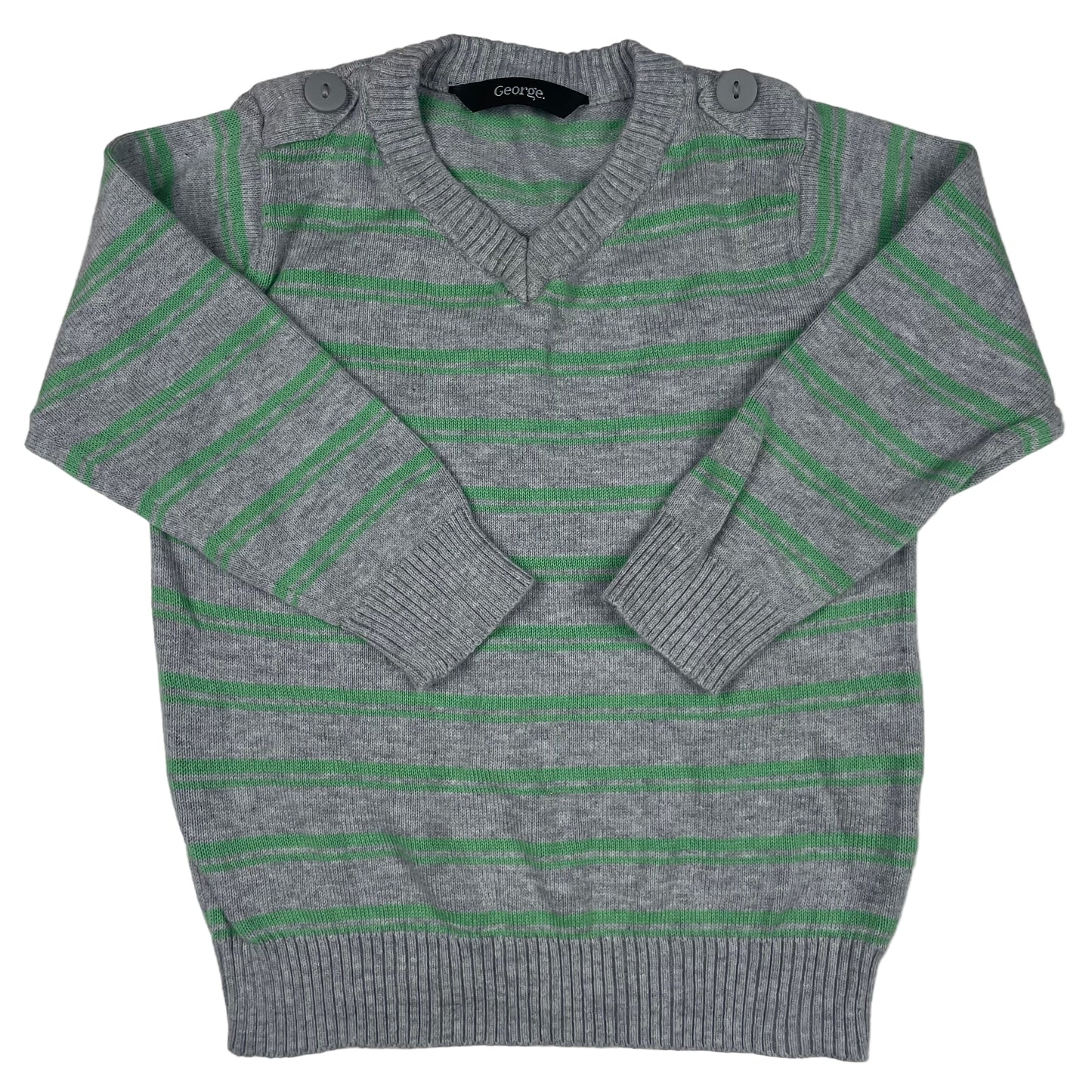 Grau-grün gestreifter George Kinder-Pullover, Größe 86-92