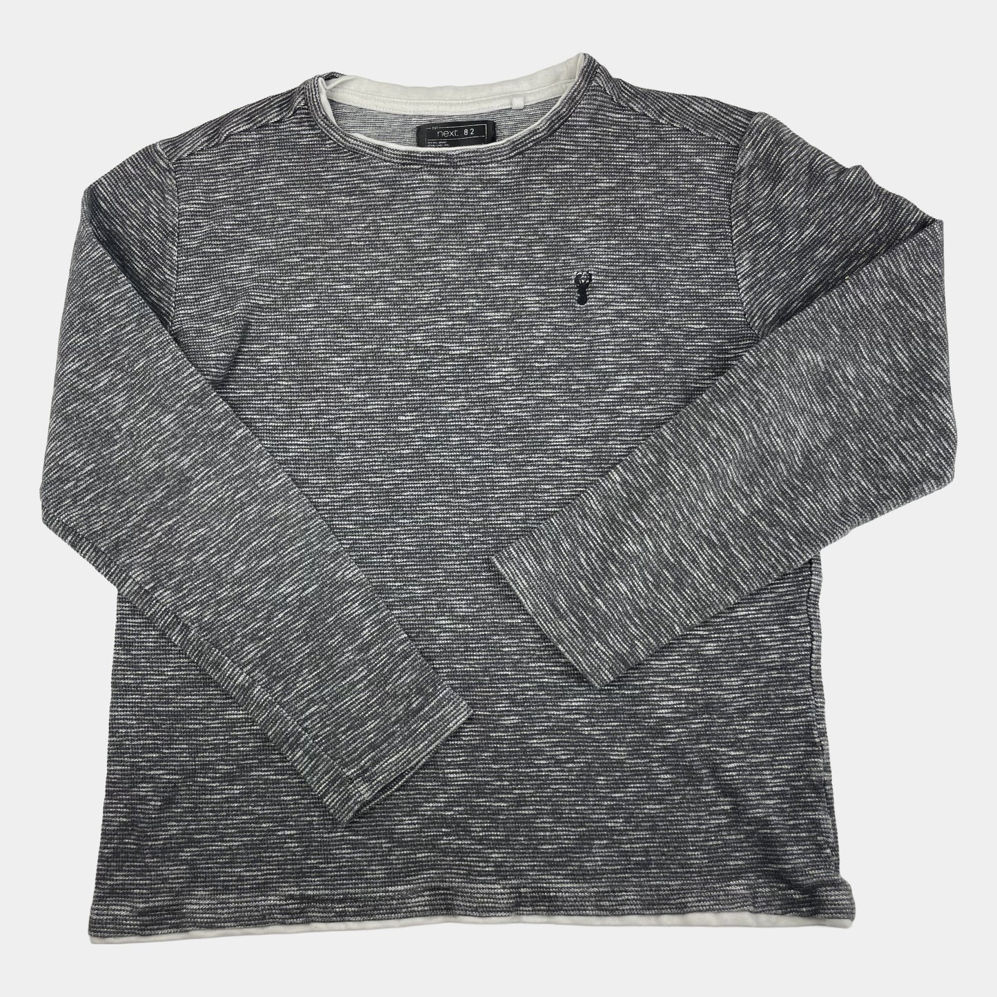 Grauer Baumwoll-Pullover mit gestreiftem Muster, Größe 12 Jahre. – front