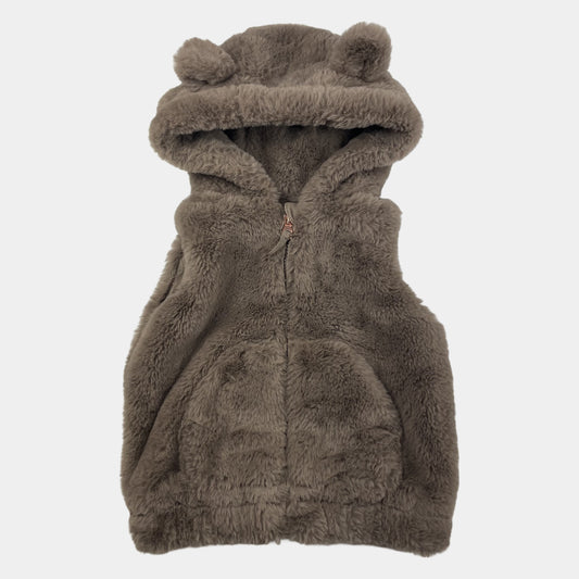Graue Plüsch-Weste mit Kapuze und Bärenohren für Kleinkinder – front