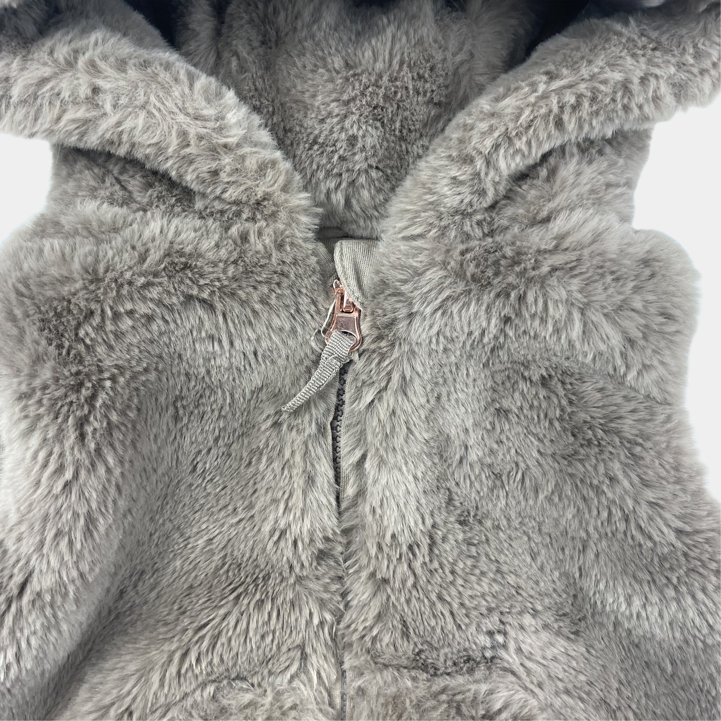 Graue Plüsch-Weste mit Kapuze und Bärenohren für Kleinkinder – zip