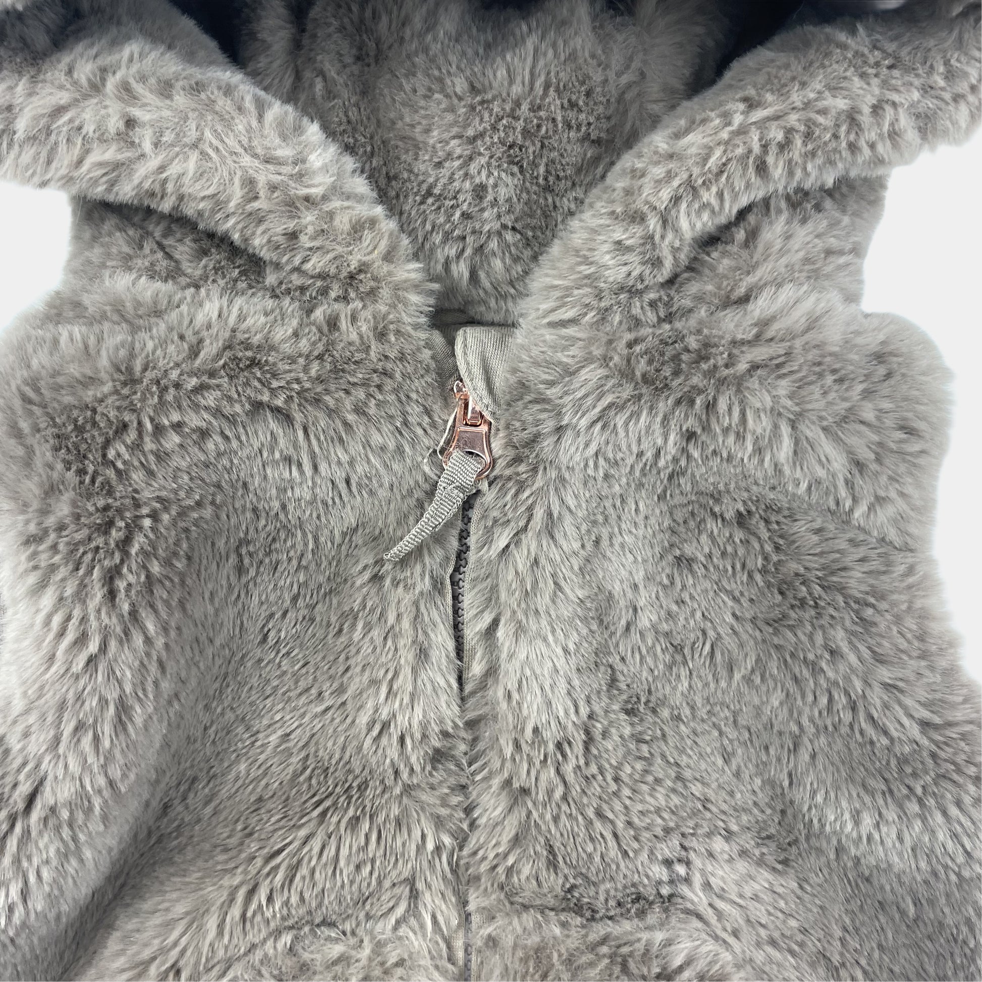 Graue Plüsch-Weste mit Kapuze und Bärenohren für Kleinkinder – zip