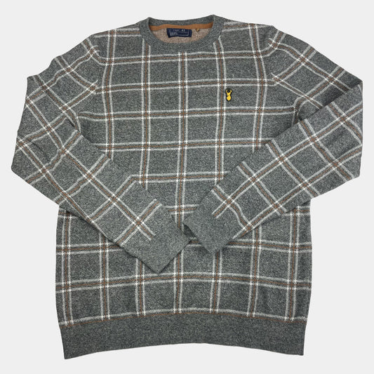 Grauer karierter Pullover aus Bio-Baumwolle für Jungen – front