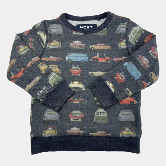 Dunkler Pullover mit buntem Automuster von Next, Größe 3-4 Jahre – front