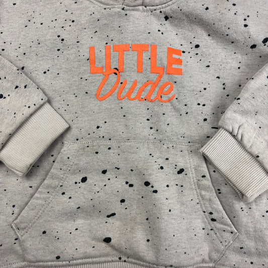 Grauer Hoodie mit Kapuze und "Little Dude"-Aufdruck in Orange – detail