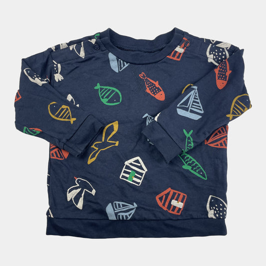 Blaues Babyset mit maritimem Muster von Tu – front