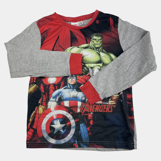 Graues Avengers Langarmshirt mit farbenfrohem Motiv für Kinder – front
