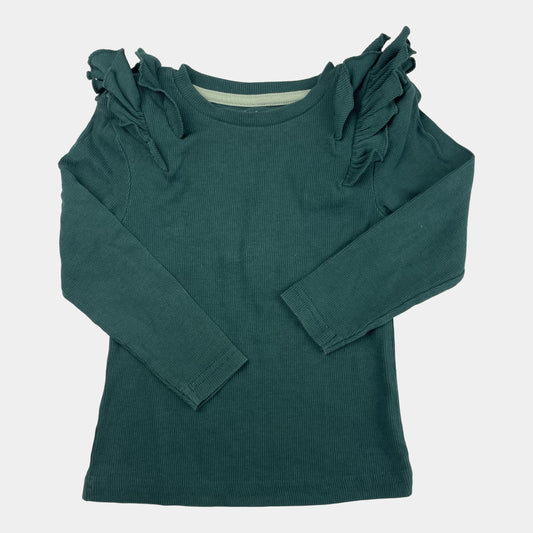 Grüner Langarm-Pullover mit Rüschen von Nutmeg, Größe 2-3 Jahre. – front