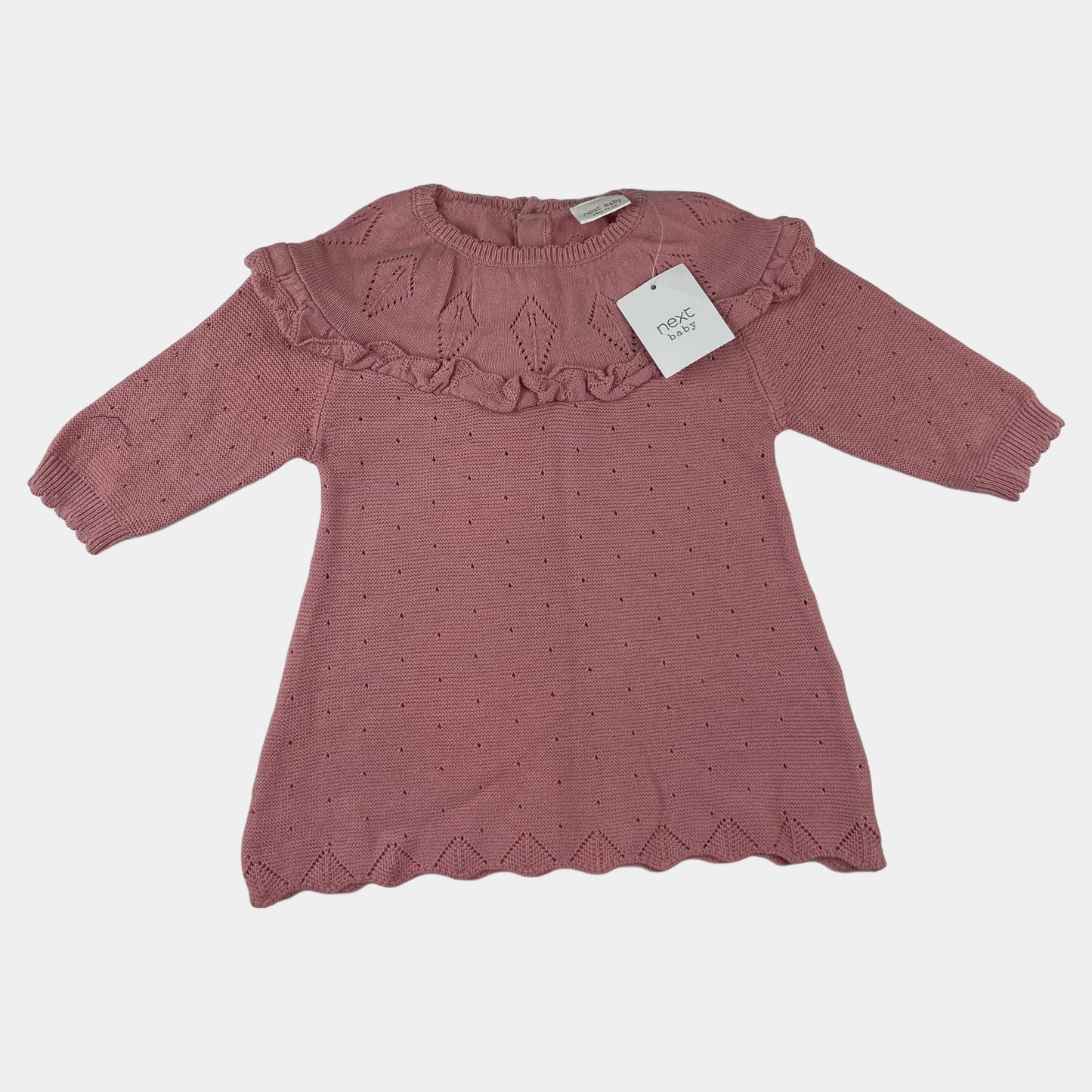 Rosa Strickkleid mit Rüschen für Neugeborene – front