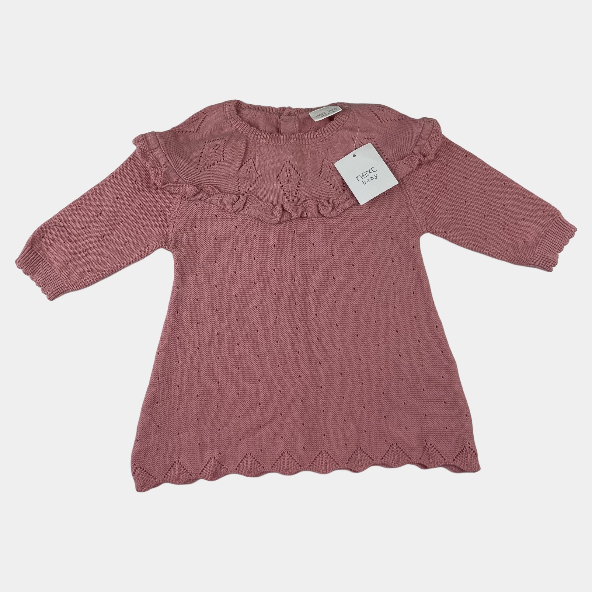 Rosa Strickkleid mit Rüschen für Neugeborene – front