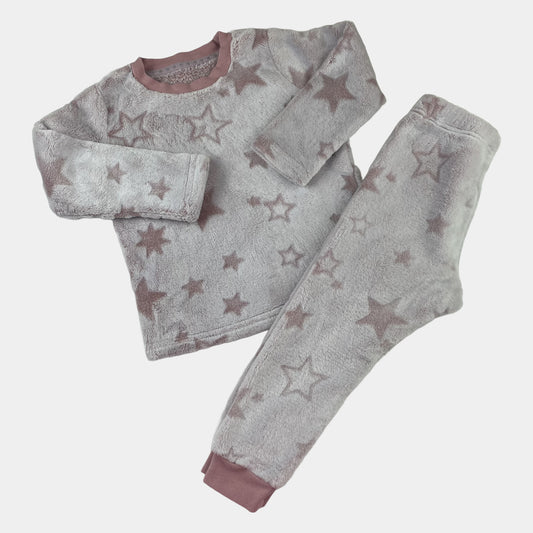 Beiger Fleece-Schlafanzug für Kinder mit Sternenmuster – front