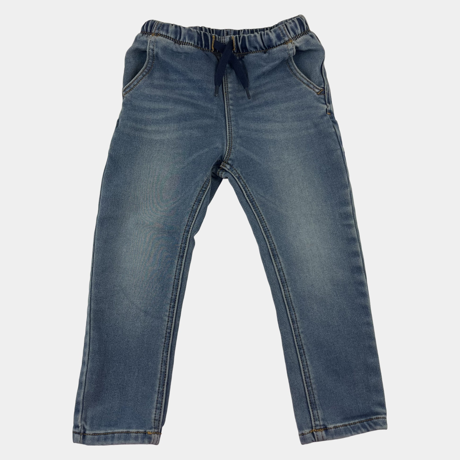 Blaue Jogginghose aus Denim mit elastischem Bund und Kordelzug – front