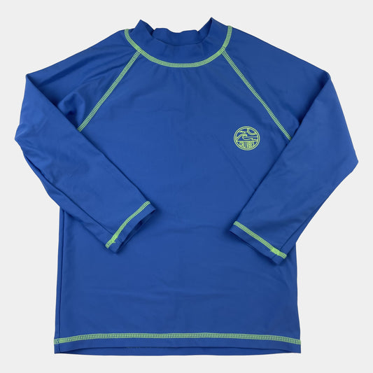 Blaues Badeshirt für Kinder mit langen Ärmeln und sportlichem Aussehen. – front