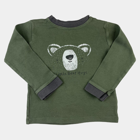Khaki Baumwoll-Pullover mit Bärenmotiv und Aufschrift für Babys, Größe 18-24 Monate – front