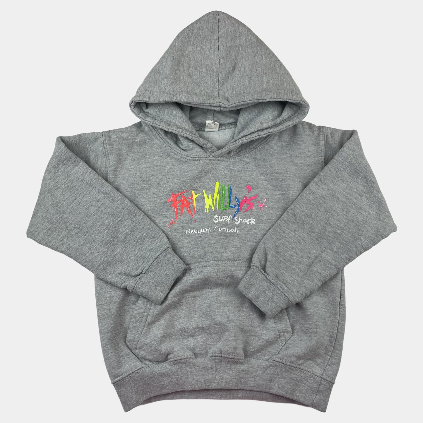 Graues Kapuzen-Sweatshirt mit buntem Logo-Aufdruck – front