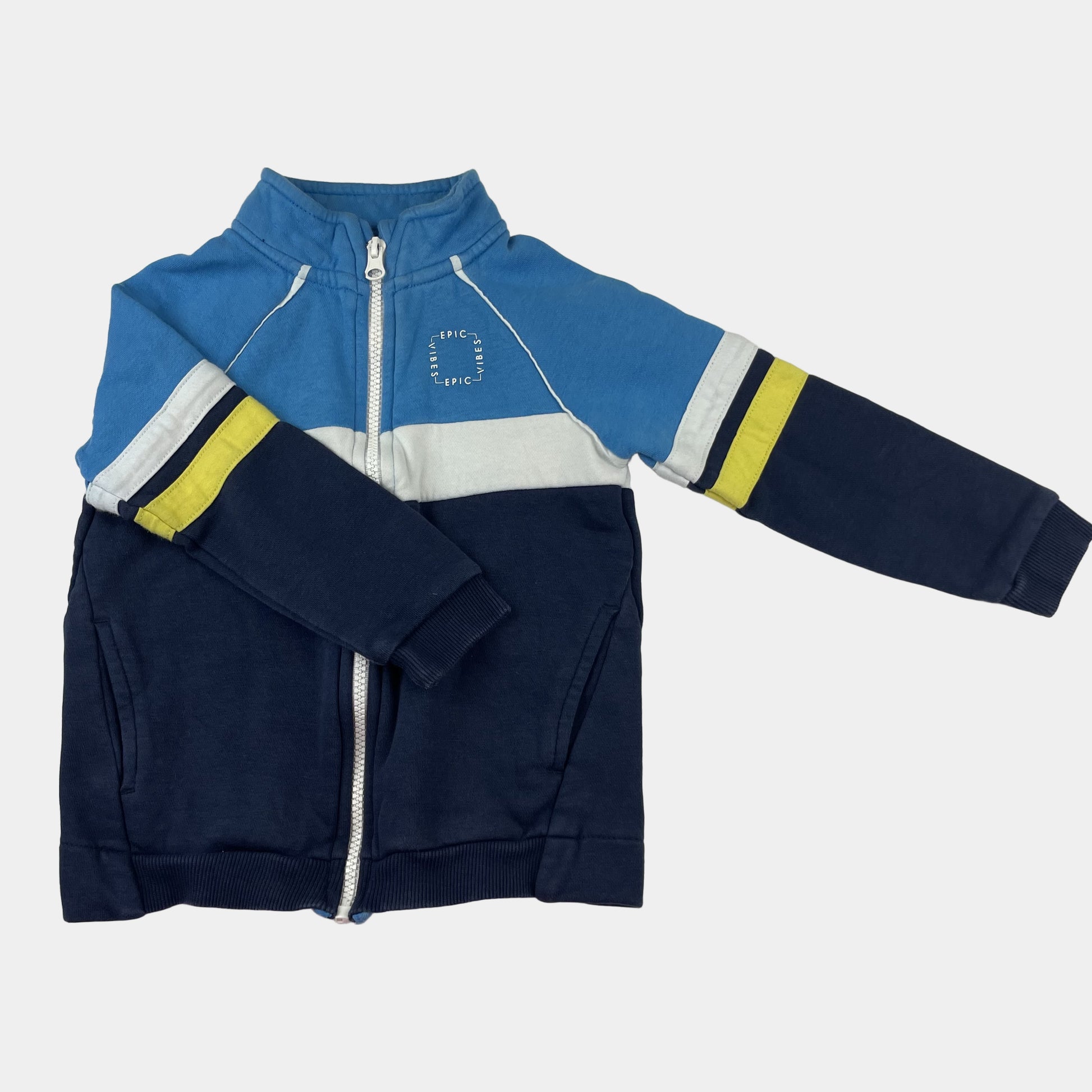 Blaues Sweatshirt mit Reißverschluss und Streifen für Kinder – front