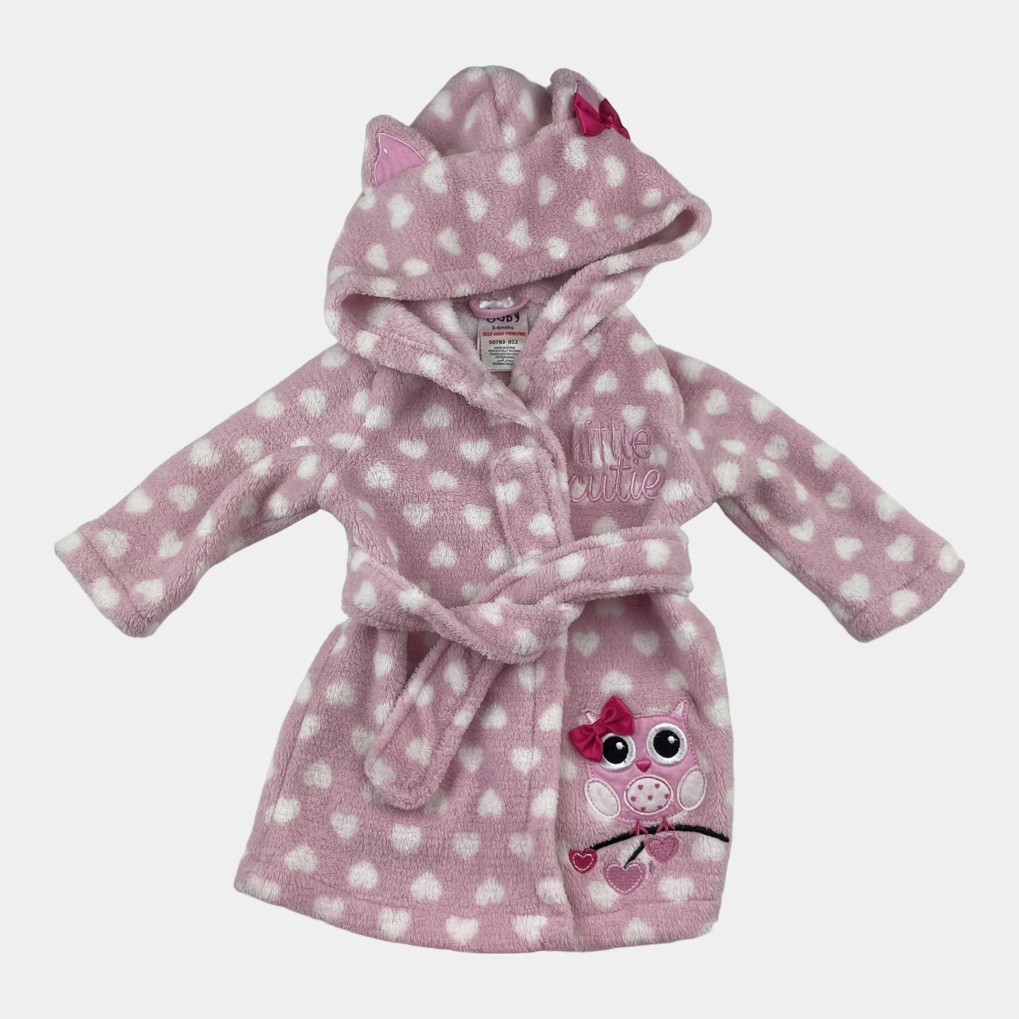Rosa Bademantel aus Polyester mit Herzmuster und Kapuze für Babys – front
