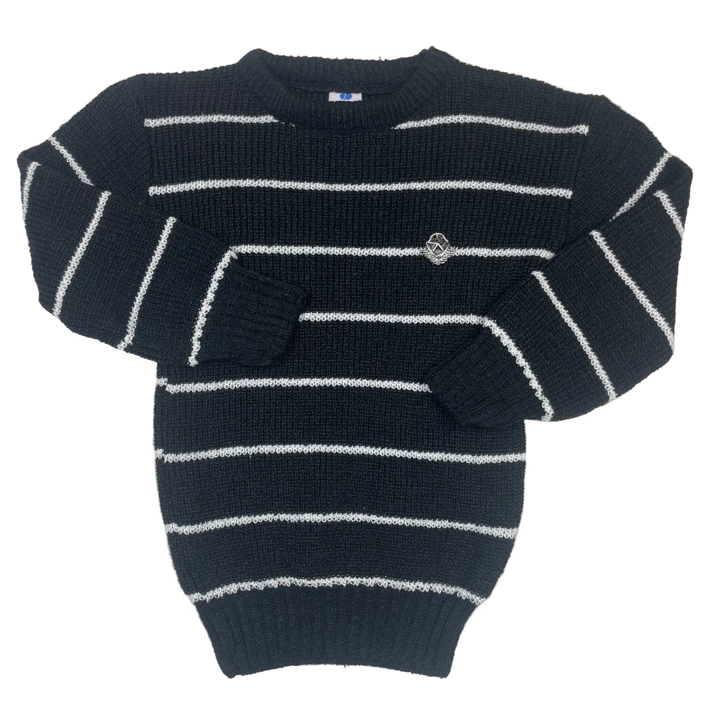 Schwarzer Kinder-Strickpullover mit weißen Streifen, Größe 3–4 Jahre – front