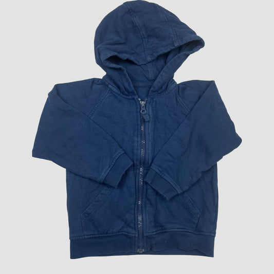 Dunkelblaue Kinder-Sweatjacke mit Kapuze und Reißverschluss von Matalan, Größe 3–4 Jahre – front
