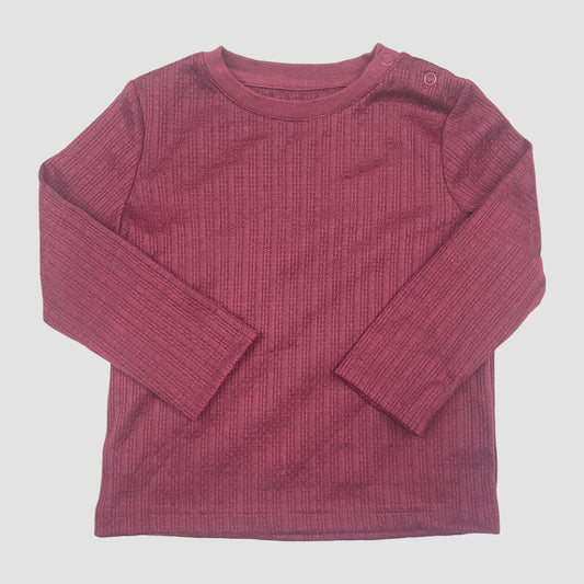 Bordeauxrotes Rippen-Langarmshirt von Nutmeg, Größe 12–18 Monate (86) – front